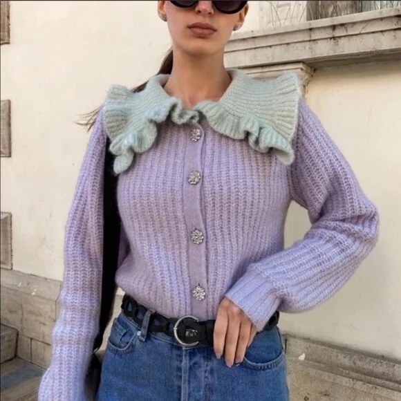 Zara Sweaters - Zara knitted combination bib collar rhinestone button up sweater cardigan